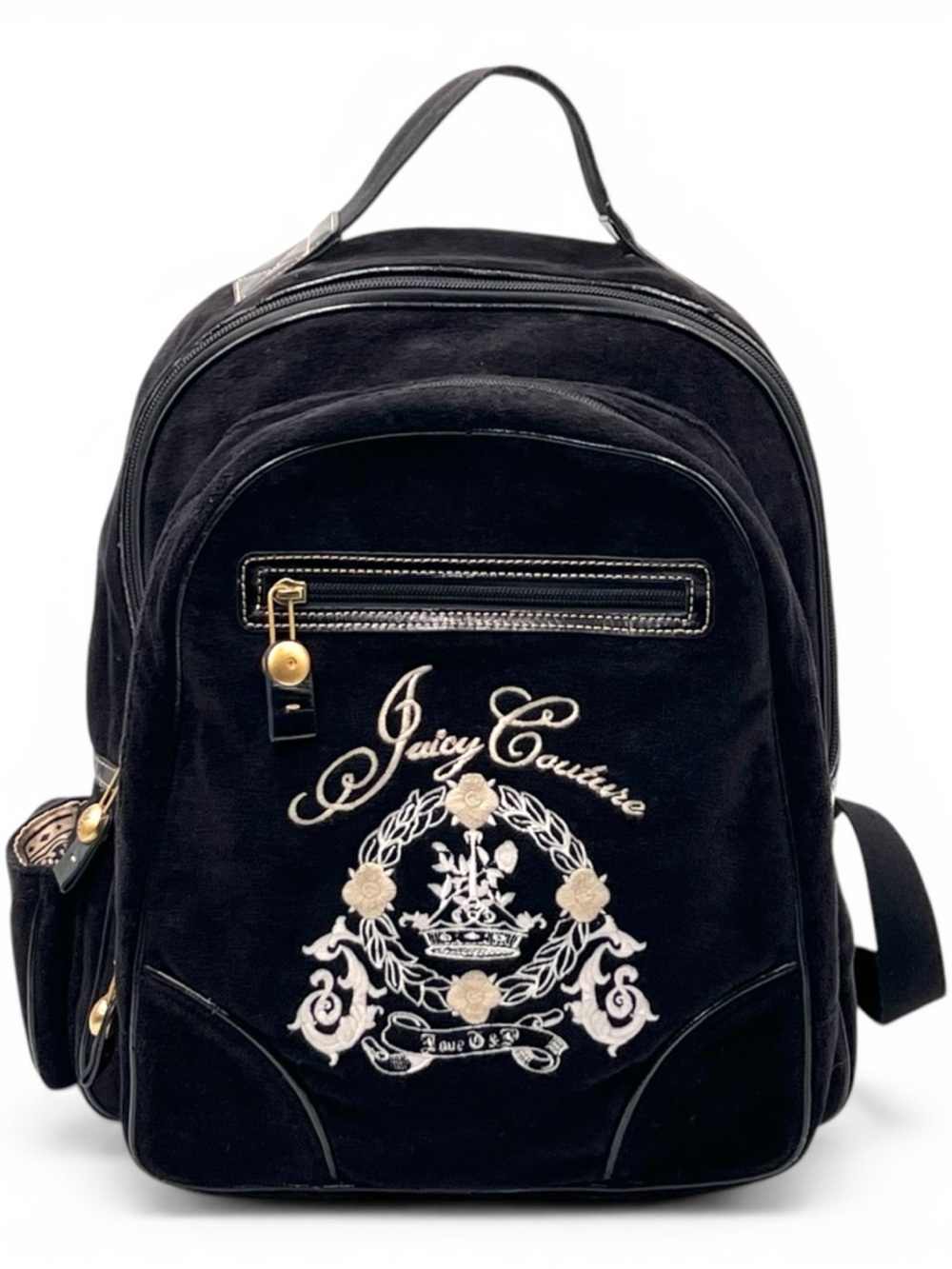 Vintage Juicy Couture Y2K Black Velour Large Backpack Embroidered Crown Logo